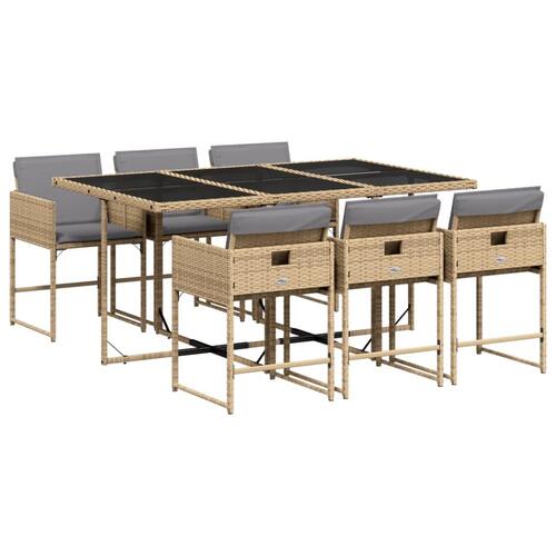 Spisebordssæt til haven 7 dele med hynder polyrattan beige