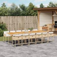 Spisebordssæt til haven 13 dele med hynder polyrattan beige