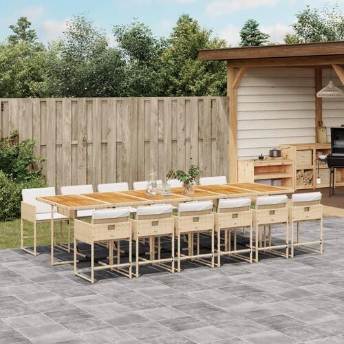 Spisebordssæt til haven 13 dele med hynder polyrattan beige