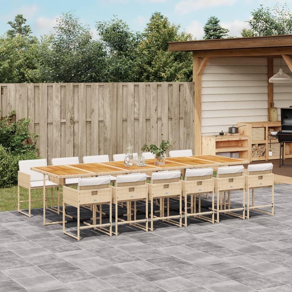 Spisebordssæt til haven 13 dele med hynder polyrattan beige