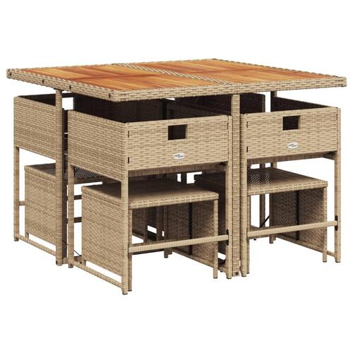 Spisebordssæt til haven 9 dele med hynder polyrattan beige