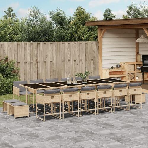 Spisebordssæt til haven 17 dele med hynder polyrattan beige