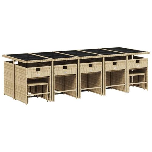 Spisebordssæt til haven 15 dele med hynder polyrattan beige