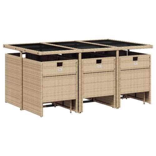 Spisebordssæt til haven 11 dele med hynder polyrattan beige