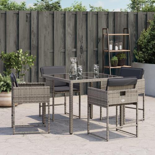 Havestole med hynder 4 stk. polyrattan grå