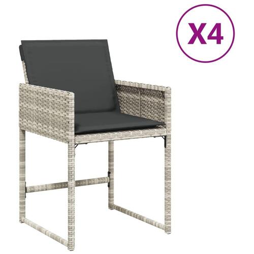 Havestole 4 stk. med hynder polyrattan lysegrå