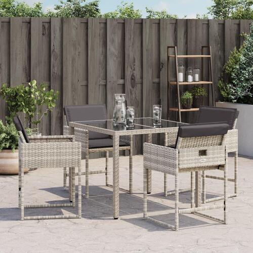 Havestole 4 stk. med hynder polyrattan lysegrå