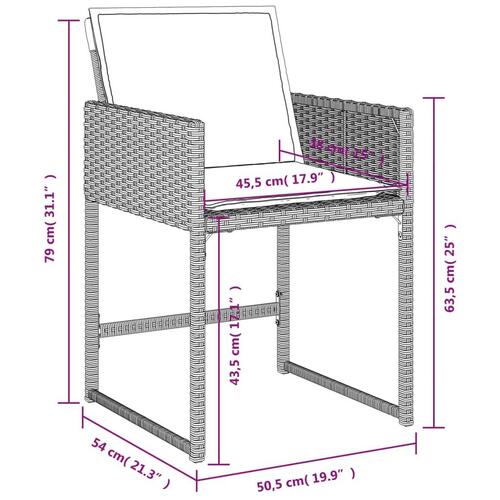Havestole 4 stk. med hynder polyrattan lysegrå