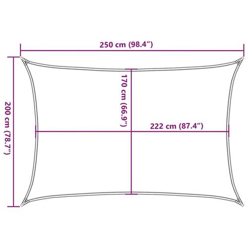 Solsejl 2,5x2 m 100 % polyesterstof lysegrå