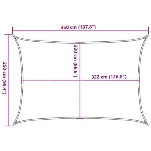 Solsejl 3,5 × 2,5 m - 100 % polyester, lysegrå