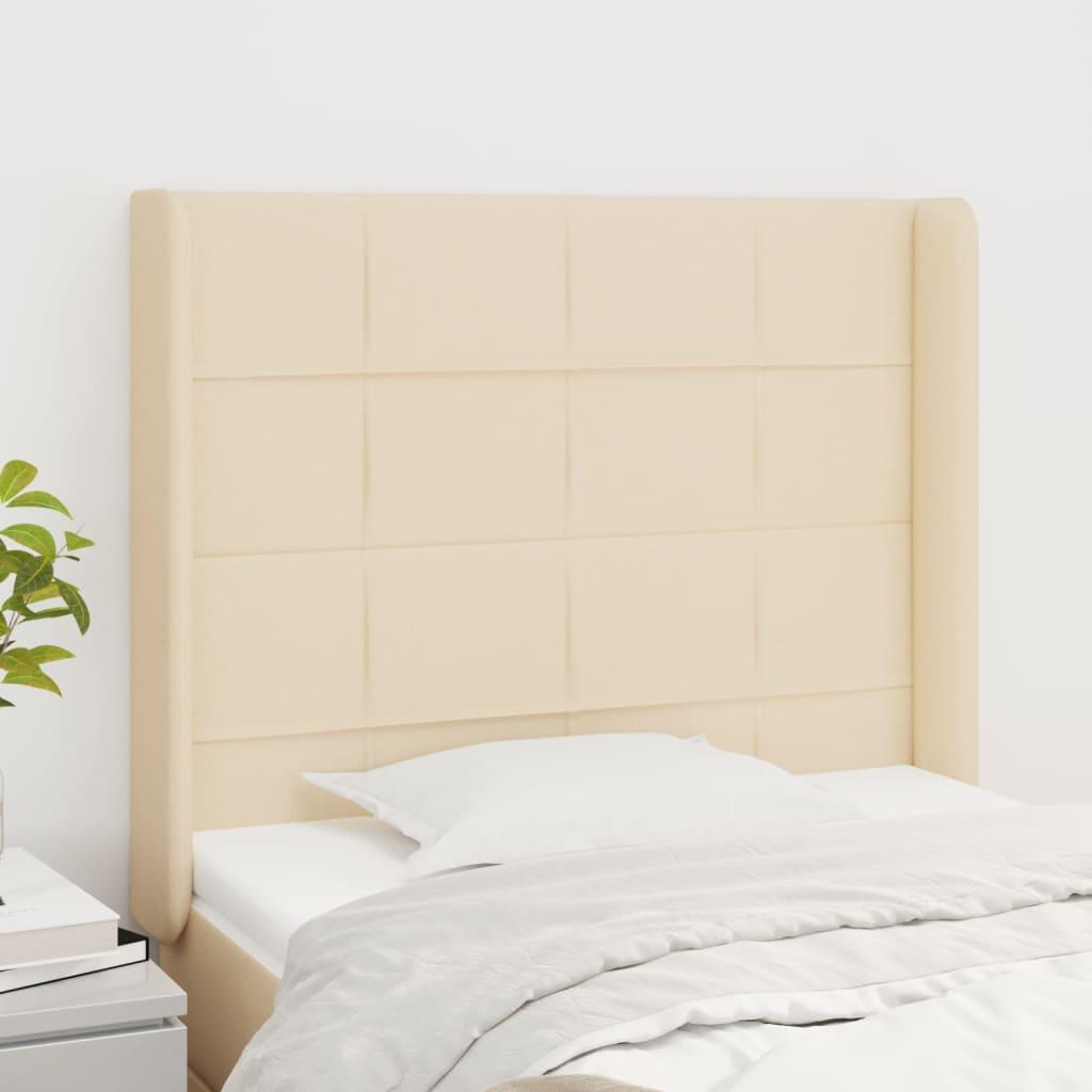 Sengegavl med kanter 103x16x118/128 cm stof cremefarvet