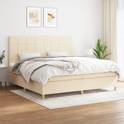 Kontinentalseng med madras 200x200 cm - stof, cremefarvet