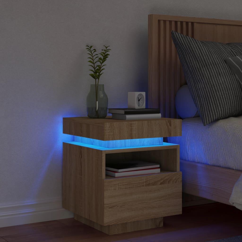 Sengebord med LED-lys 40x39x48,5 cm sonoma-eg