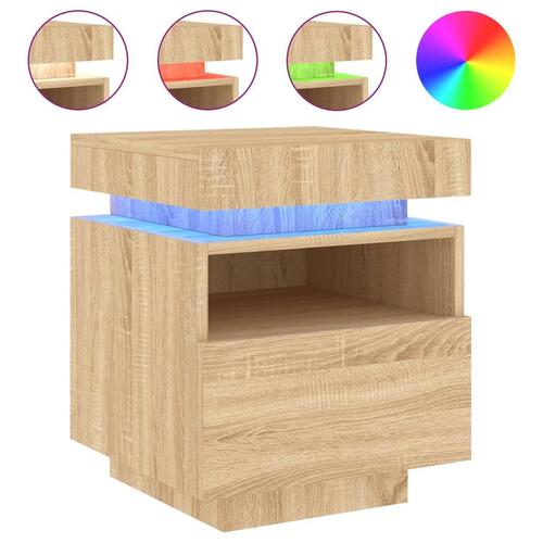 Sengebord med LED-lys 40x39x48,5 cm sonoma-eg