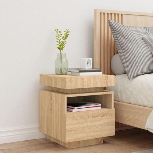 Sengebord med LED-lys 40x39x48,5 cm sonoma-eg
