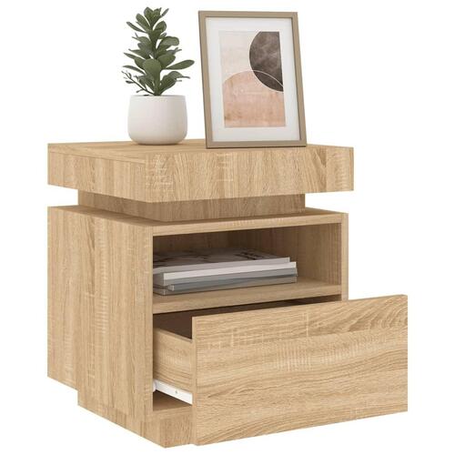 Sengebord med LED-lys 40x39x48,5 cm sonoma-eg