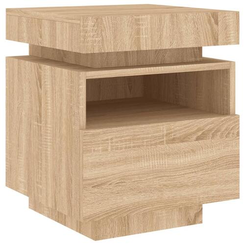 Sengebord med LED-lys 40x39x48,5 cm sonoma-eg