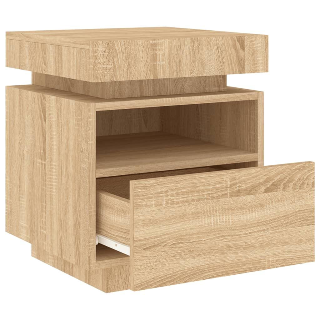 Sengebord med LED-lys 40x39x48,5 cm sonoma-eg