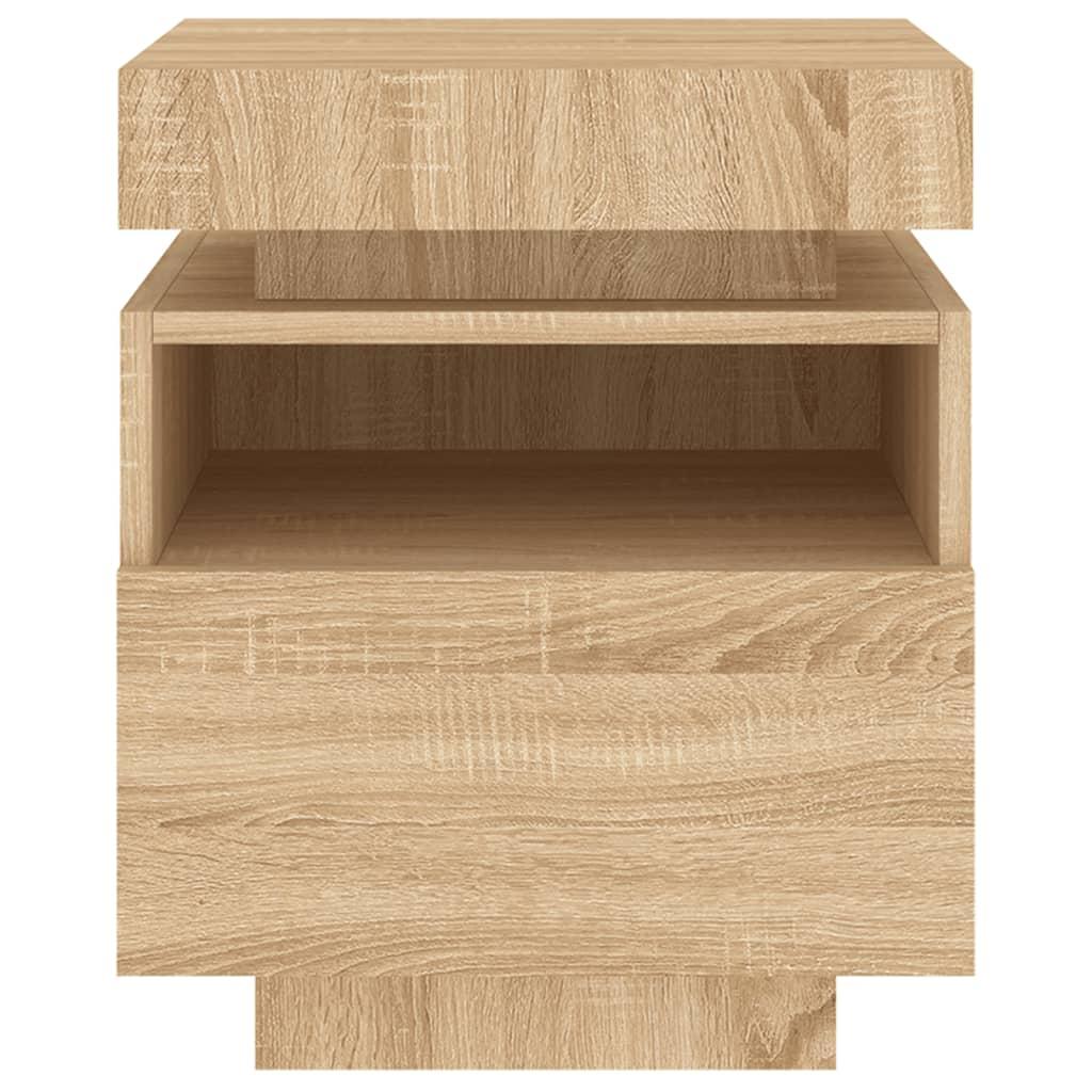 Sengebord med LED-lys 40x39x48,5 cm sonoma-eg