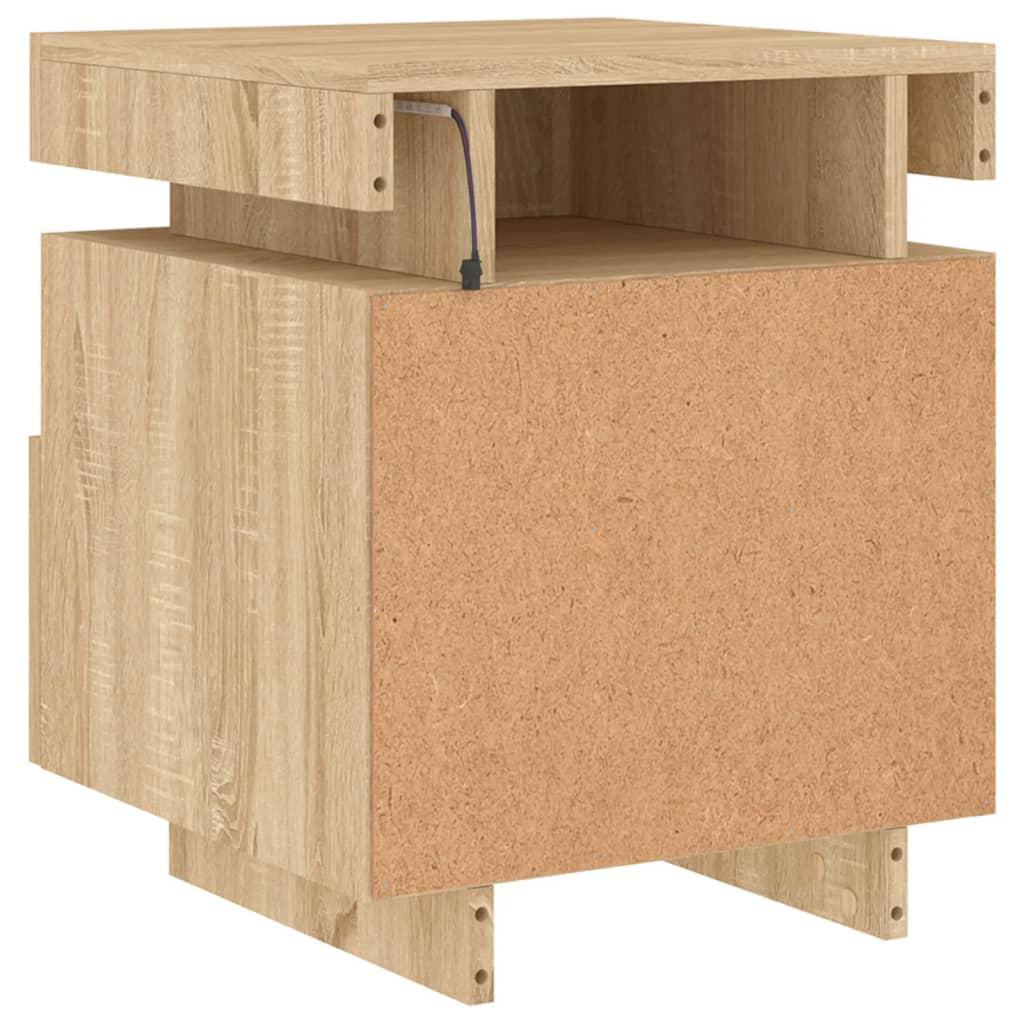 Sengebord med LED-lys 40x39x48,5 cm sonoma-eg