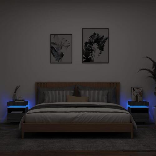 Sengeborde 2 stk. med LED-lys 40x39x48,5 cm grå sonoma-eg