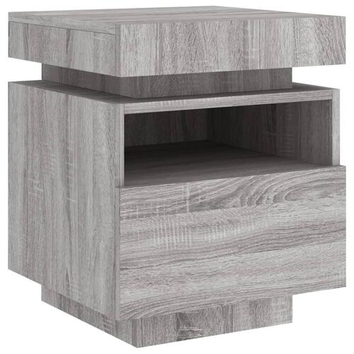 Sengeborde 2 stk. med LED-lys 40x39x48,5 cm grå sonoma-eg