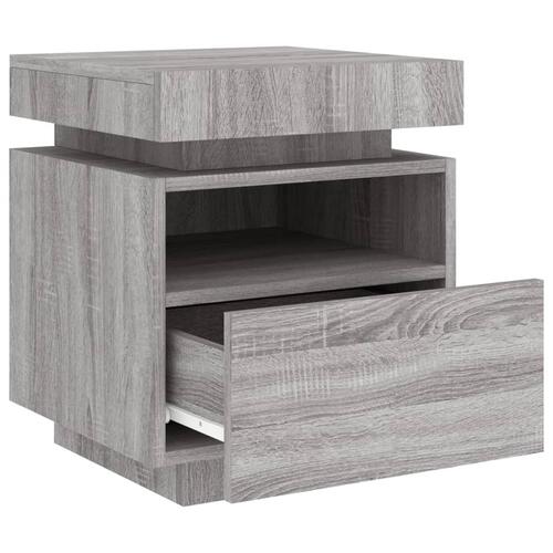 Sengeborde 2 stk. med LED-lys 40x39x48,5 cm grå sonoma-eg