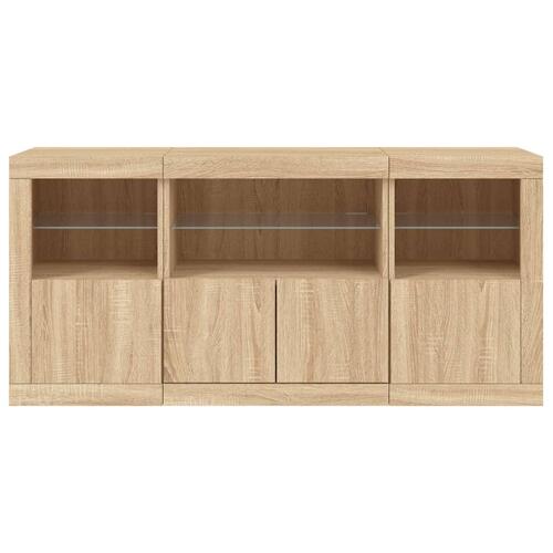 Skænk med LED-lys 142,5x37x67 cm sonoma-eg