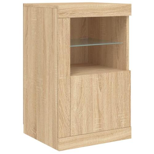 Skænk med LED-lys 142,5x37x67 cm sonoma-eg