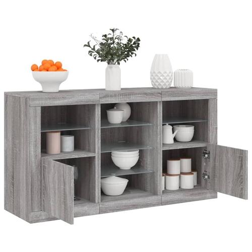 Skænk med LED-lys 123x37x67 cm grå sonoma-eg