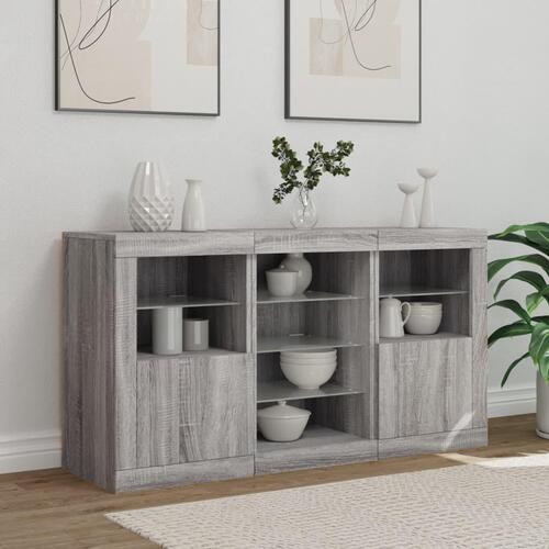 Skænk med LED-lys 123x37x67 cm grå sonoma-eg