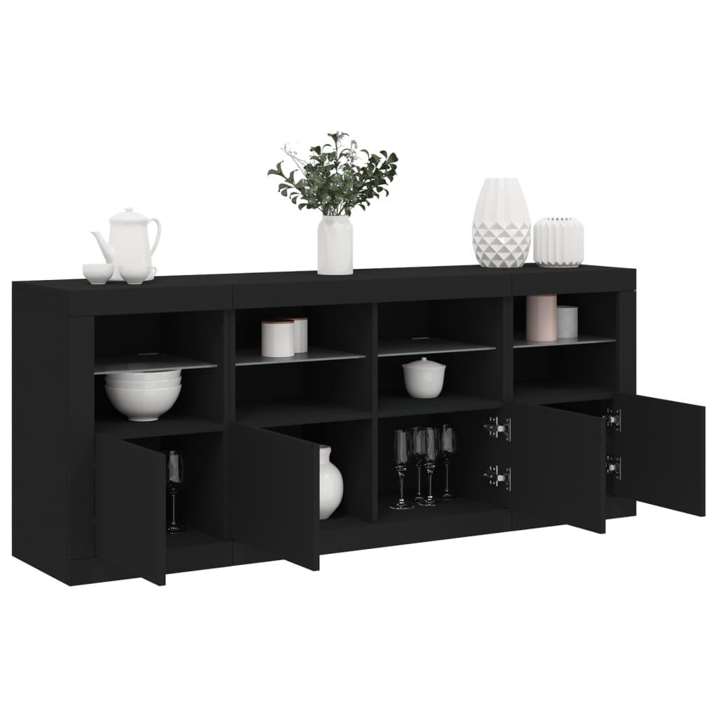 Skænk med LED-lys 163x37x67 cm sort