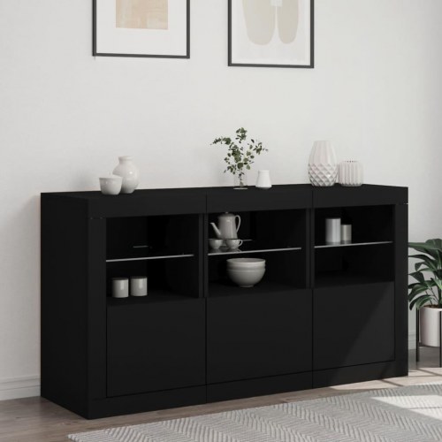 Skænk med LED-lys 123x37x67 cm sort