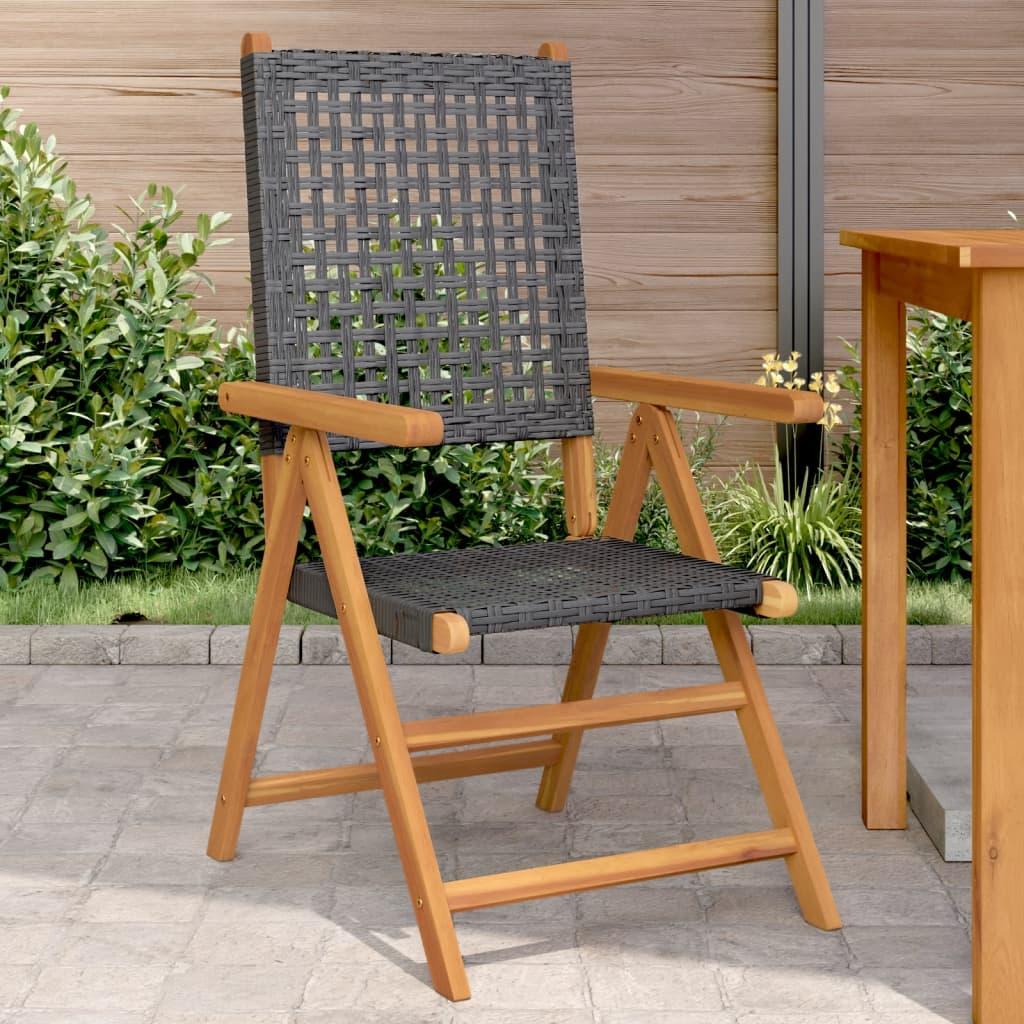 Havestole 2 stk. massivt akacietræ og polyrattan sort