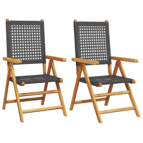 Havestole 2 stk. massivt akacietræ og polyrattan sort