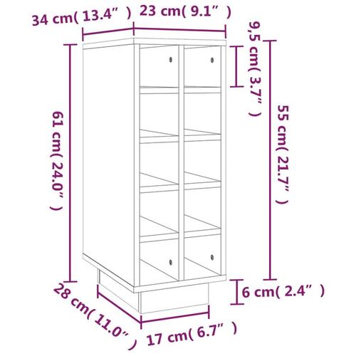 Vinreol 23x34x61 cm massivt fyrretræ