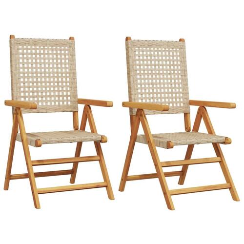 Havestole 2 stk. massivt akacietræ og polyrattan beige