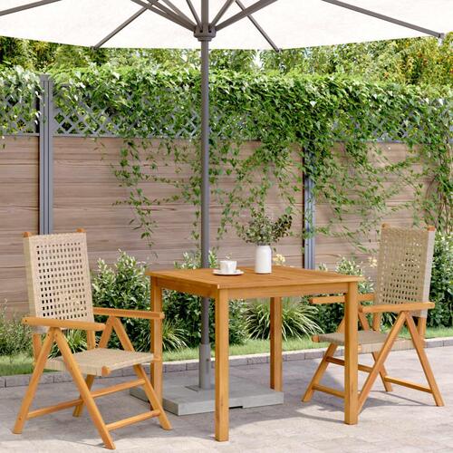 Havestole 2 stk. massivt akacietræ og polyrattan beige