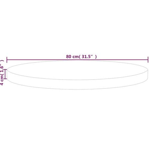 Rund bordplade Ø80x4 cm ubehandlet massivt egetræ