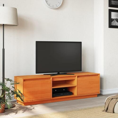 Tv-bord 140x35x40 cm massivt fyrretræ gyldenbrun