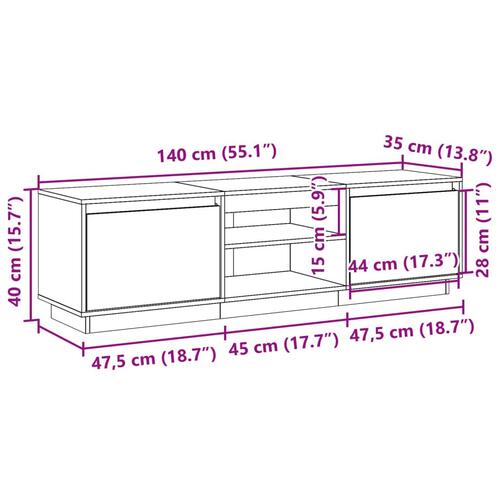 Tv-bord 140x35x40 cm massivt fyrretræ gyldenbrun