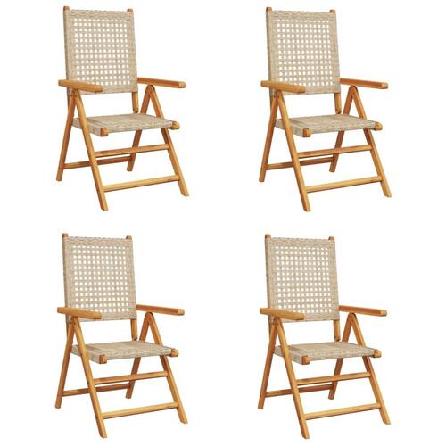 Havestole 4 stk. med lænefunktion polyrattan beige