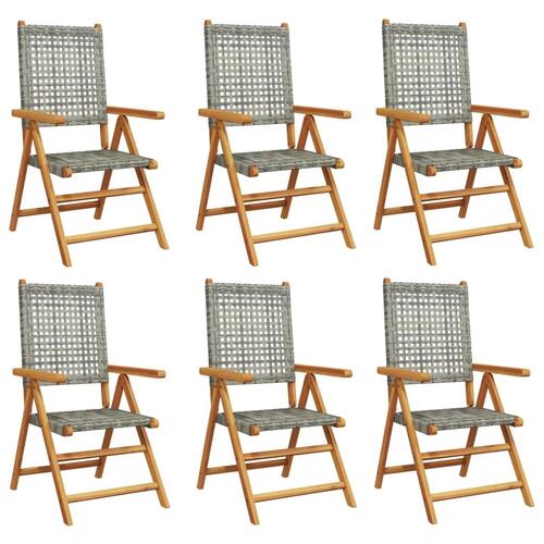Havestole 6 stk. med lænefunktion polyrattan grå