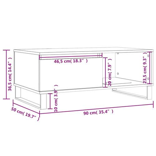 Sofabord 90x50x36,5 cm konstrueret træ hvid