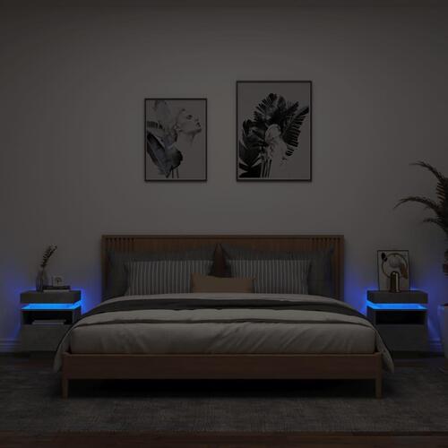Sengeborde 2 stk. med LED-lys 40x39x48,5 cm betongrå