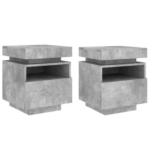 Sengeborde 2 stk. med LED-lys 40x39x48,5 cm betongrå