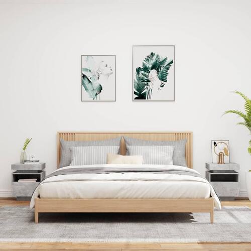 Sengeborde 2 stk. med LED-lys 40x39x48,5 cm betongrå