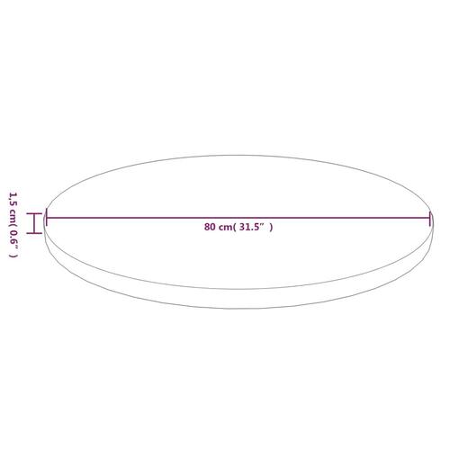 Rund bordplade Ø80x1,5 cm behandlet massivt egetræ mørkebrun