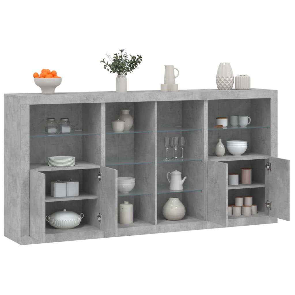 Skænk med LED-lys 202x37x100 cm betongrå