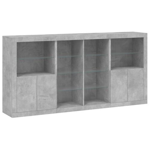 Skænk med LED-lys 202x37x100 cm betongrå